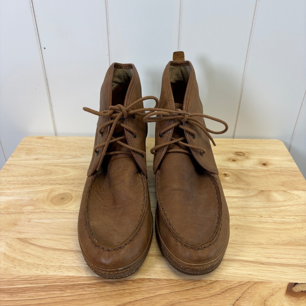 OluKai Boho Leather Chukka Wedge Moccasin Toe Booties Women Size 9 Earthy Comfy
